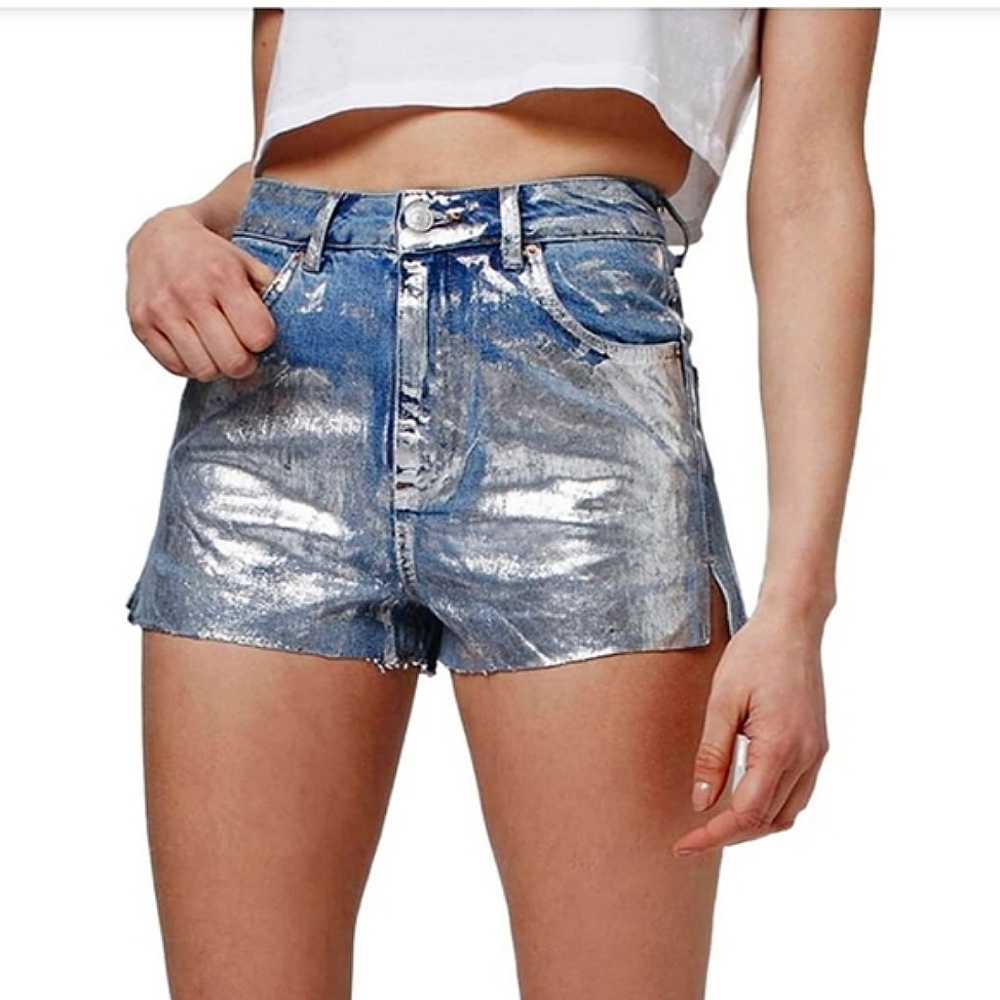 Topshop Metallic Moto Shorts
